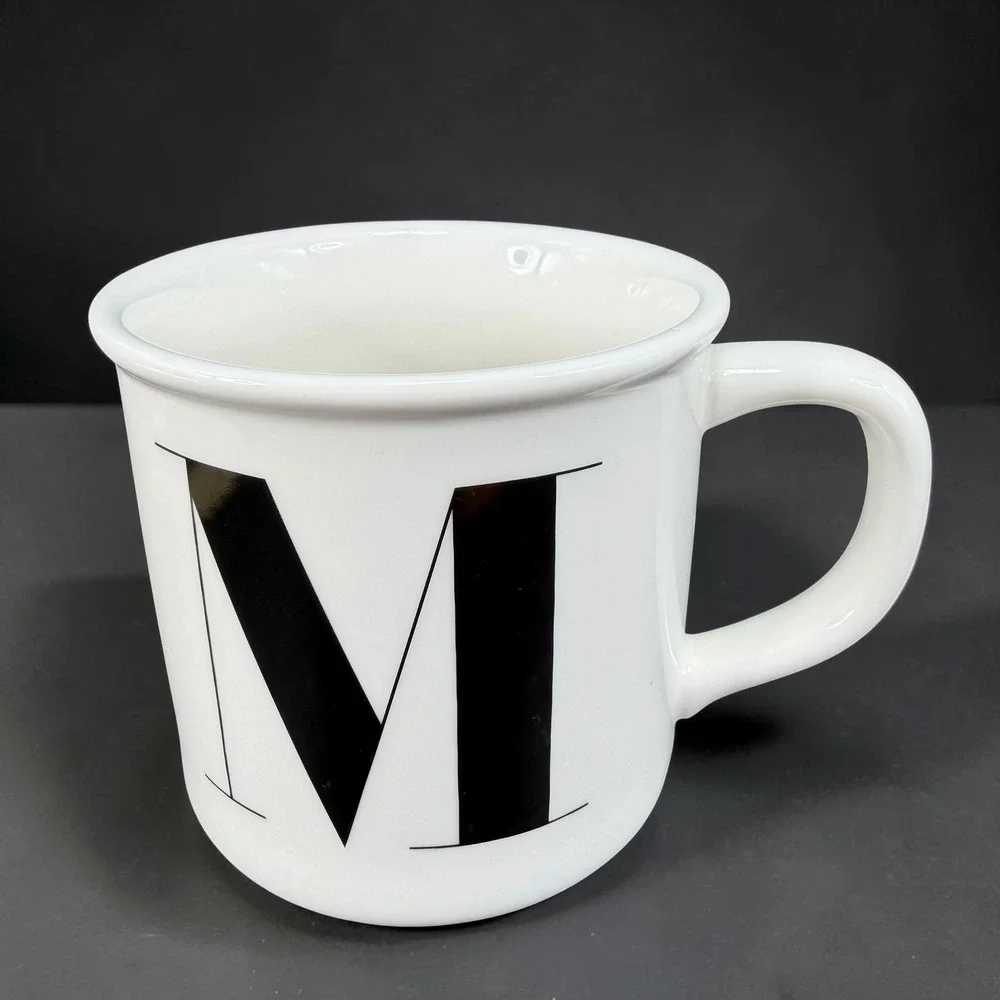 Pottery Barn Initial M Monogram Coffee Mug White Black Ceramic Campfire Style